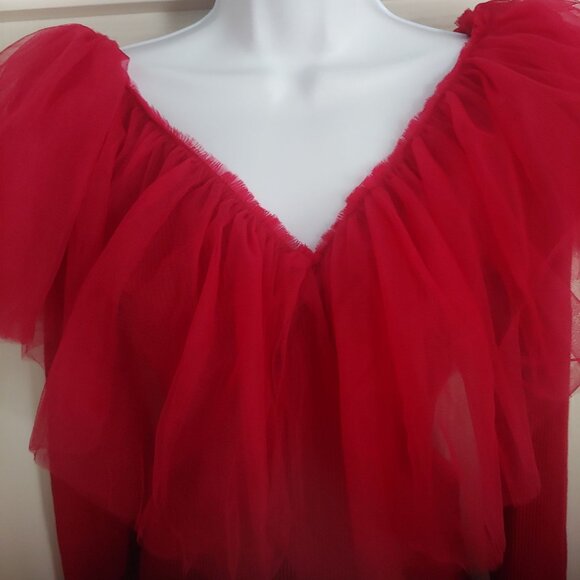 Endless Love Deep Red Ribbed L-Sleeve Fluffy Sweetheart Romantic Sweater M - Picture 2 of 12